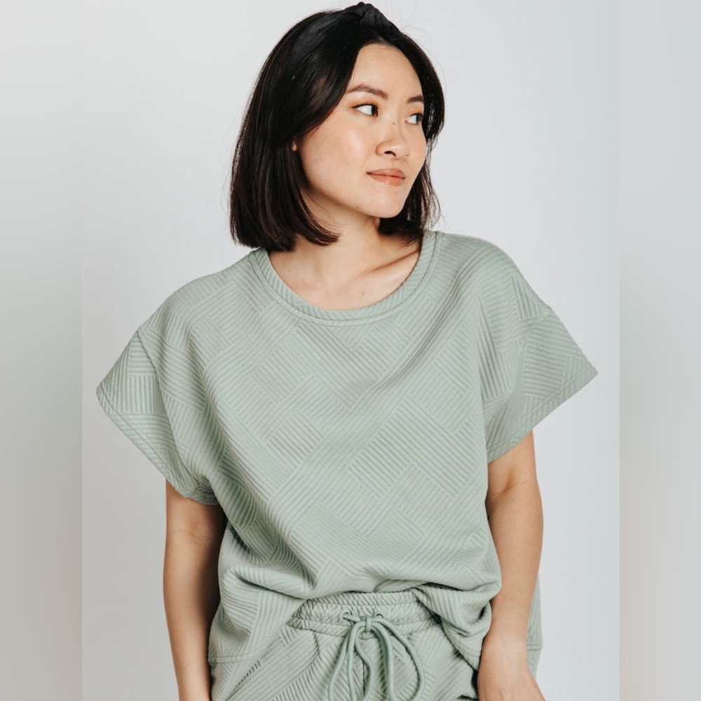 Piper & Scoot Lenny Textured Short-Sleeve Sweatshirt in Mint, Size L